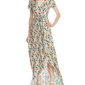 Alice + Olivia Adrianna Bird Party Mock-Wrap Maxi Dress